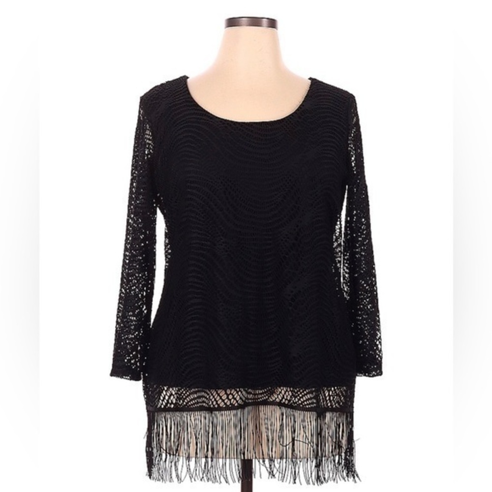 Melissa Paige Black Fringed Top